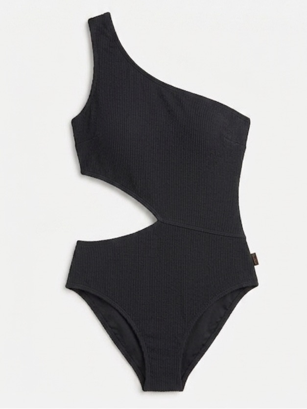 Michael Kors Black One-Shoulder Side-Cutout Swimsuit Nwt